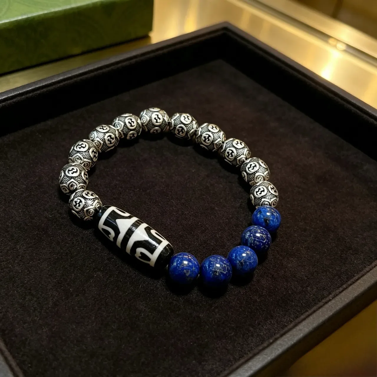 Handcrafted Silver-Tone Metal and Lapis Lazuli Beaded Bracelet 9