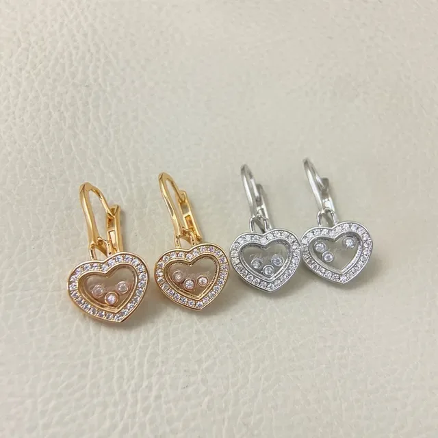 Boucles d'oreilles en forme de cœur avec cristal pavé charm mobile à levier 2