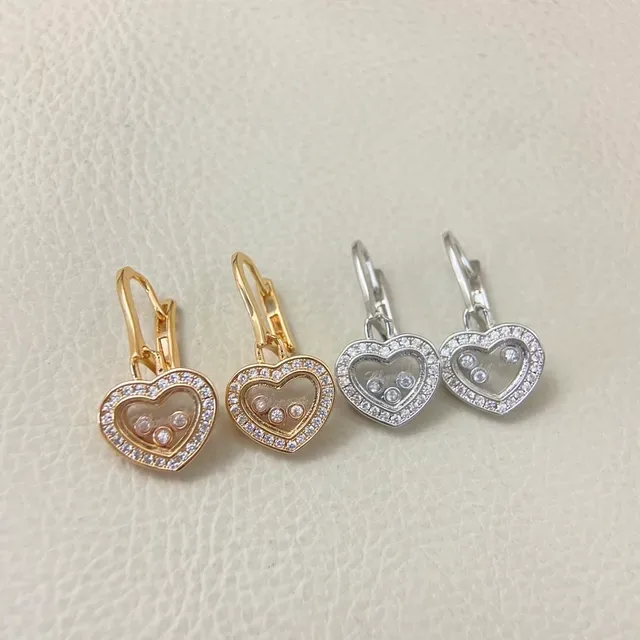 Boucles d'oreilles en forme de cœur avec cristal pavé charm mobile à levier 3