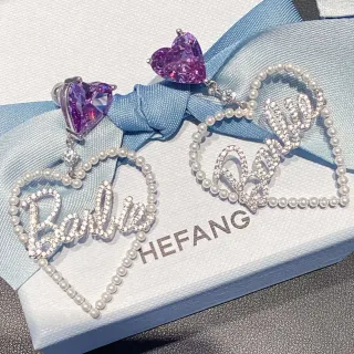 HEFANG Barbie Script Heart Pearl أقراط