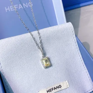 HEFANG Collier Rectangulaire Gemme Jaune Halo Pendant