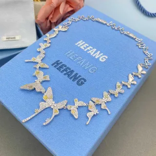 HEFANG রুপো হলুদ প্রজাপতি মোটিফ Pavé-Set পাথর হার