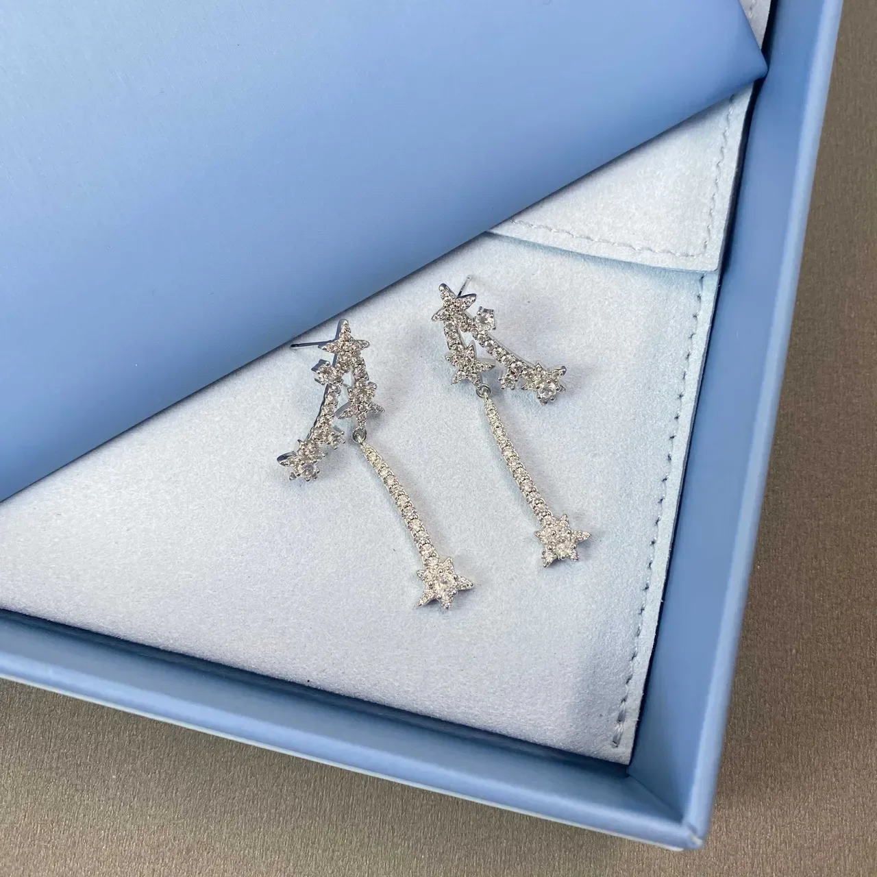 HEFANG Star Motif Pavé Crystal Drop Earrings 2