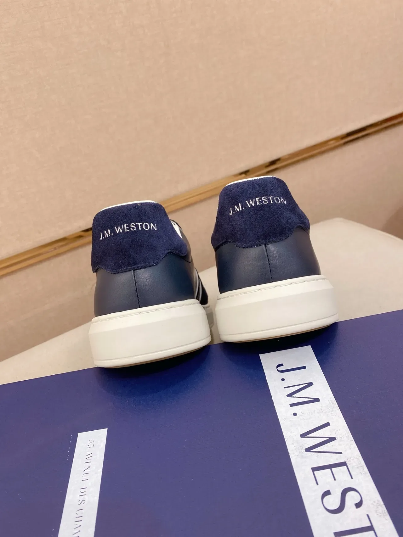 J.M. Weston Navy White Leather And Suede Panel Construction Contrast Piping Lifestyle Sneakers 2