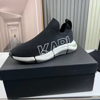 KARL LAGERFELD أسود أبيض جورب فيت خياطة علوية لوحة جانبية شعار بارز أحذية رياضية أسلوب حياة