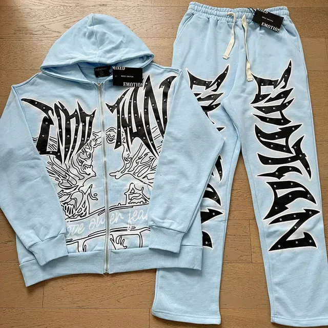 Light Blue Graphic-Print Full-Zip Hoodie 8
