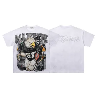 Camiseta blanca Majestik con estampado gráfico de águila y fútbol