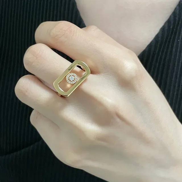 Messika Move Uno Silver Gold Rectangular Open-Frame Diamond Halo Ring 8