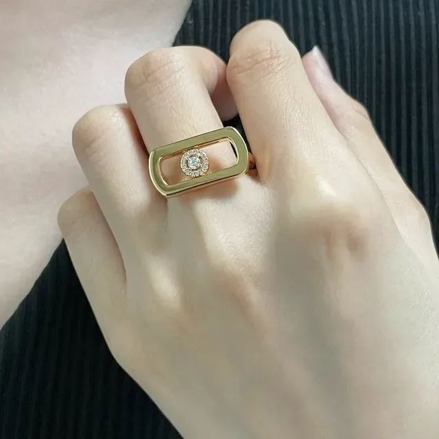 Messika Move Uno Silver Gold Rectangular Open-Frame Diamond Halo Ring 9