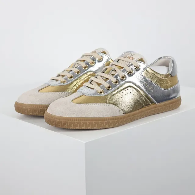 Metallic Silver and Gold Two-Tone Suede Lifestyle Sneakers 2