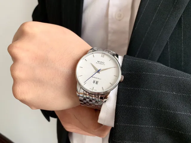 Mido Baroncelli ساعة آلية ميكانيكية بقرص أبيض 5