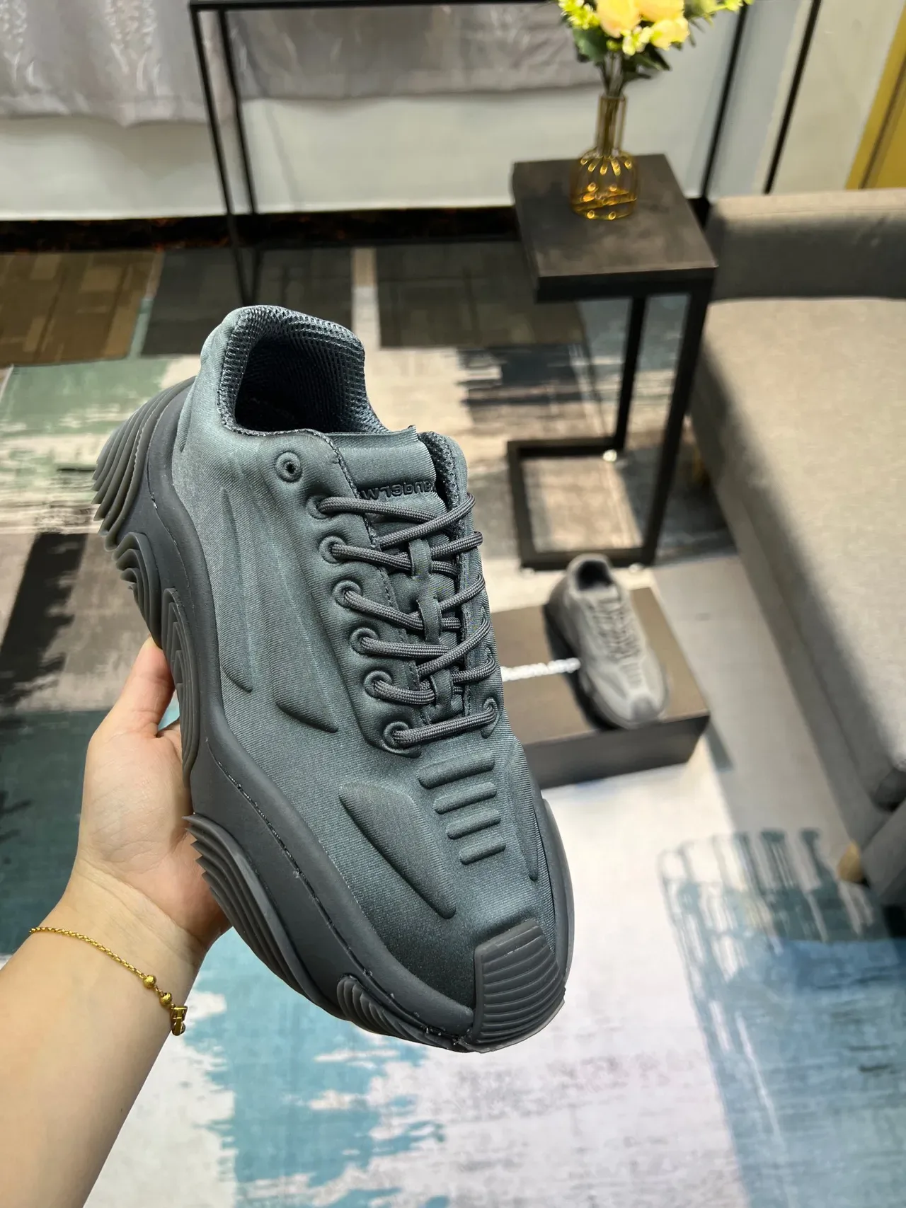 Monochromatic Metallic Gray Oversized Low-Top Chunky Sneaker 6