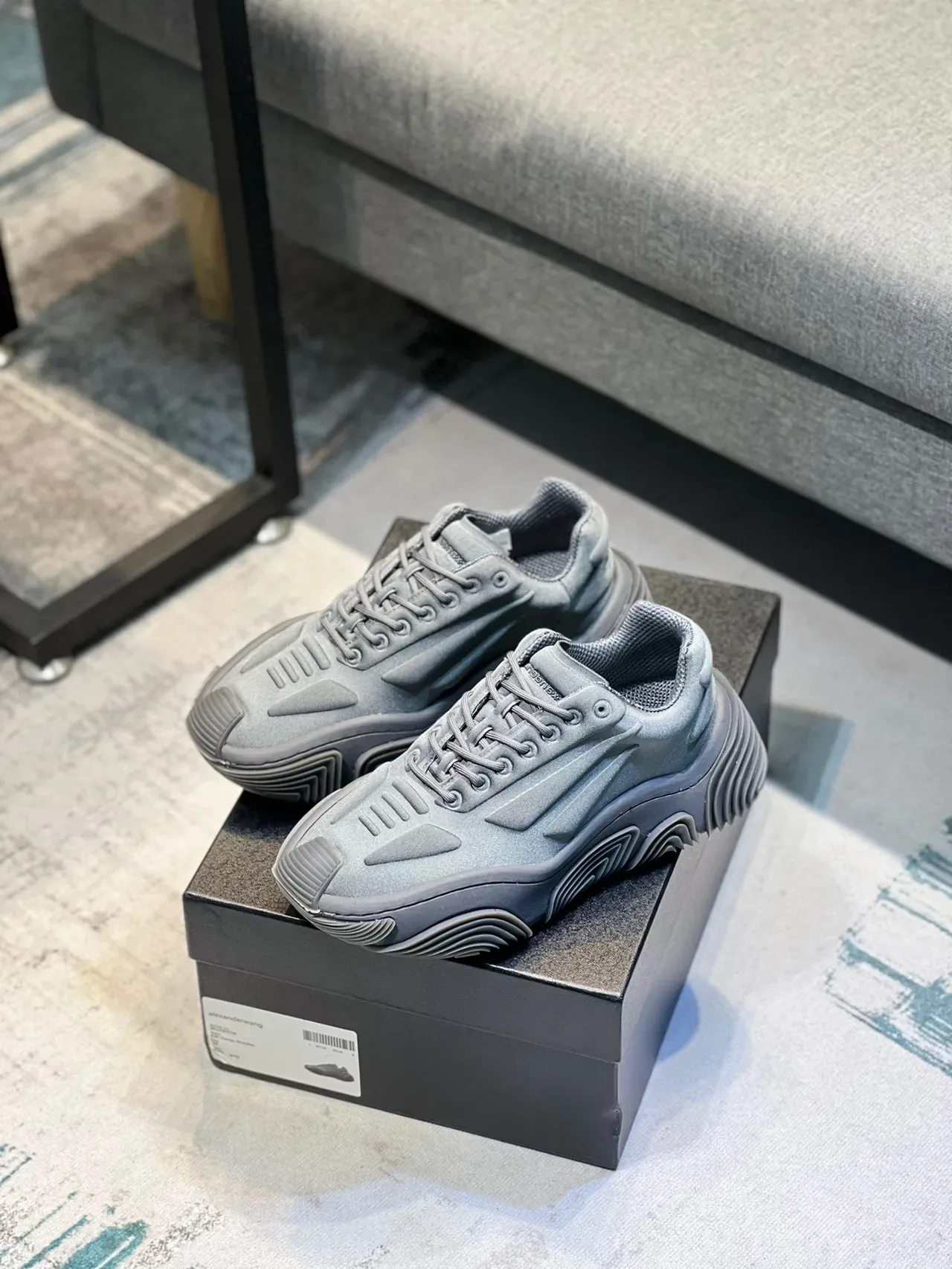 Monochromatic Metallic Gray Oversized Low-Top Chunky Sneaker 7