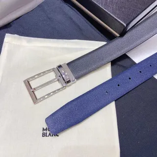 Montblanc Ceinture en cuir texturé réversible couleur bleu marine gris