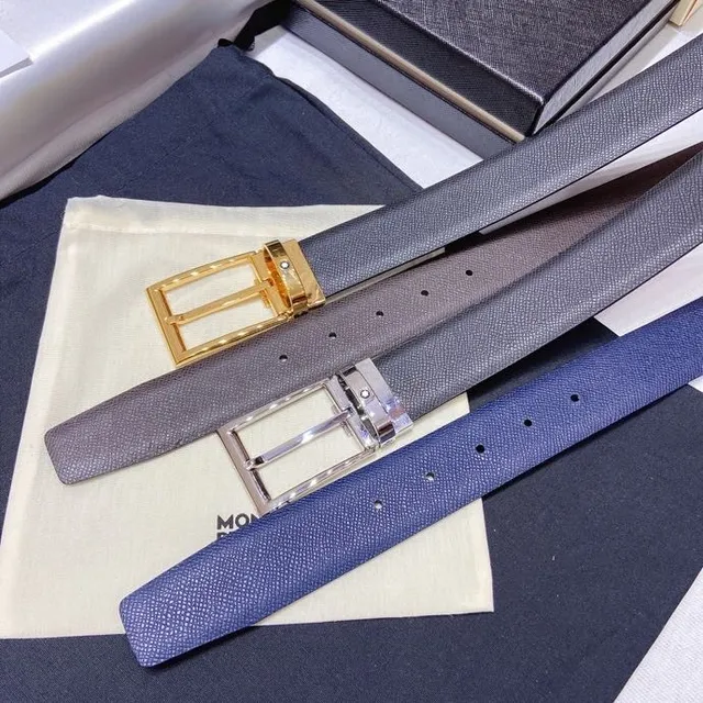 Montblanc Reversible Navy Gray Textured Leather Belt 4