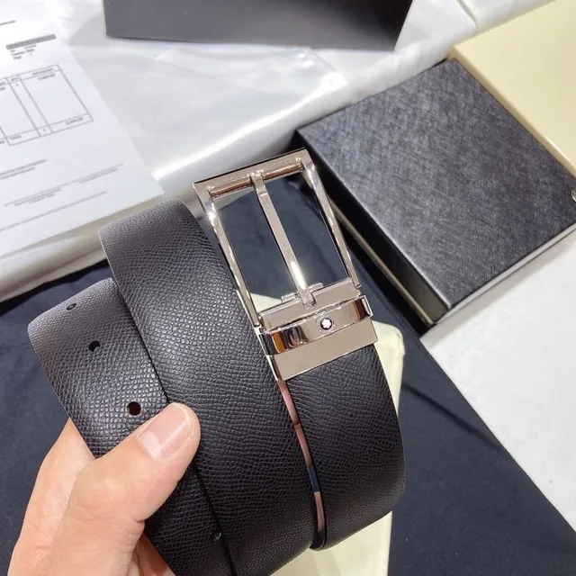 Montblanc Reversible Navy Gray Textured Leather Belt 7