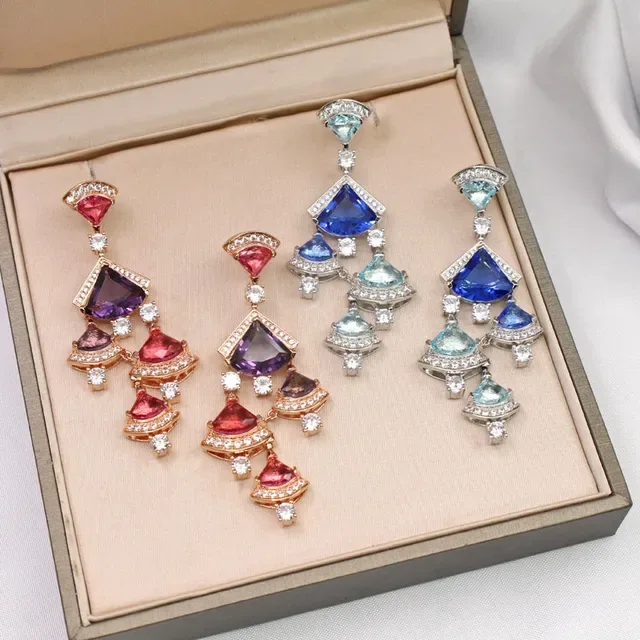 Multicolor Faceted Gemstone Chandelier Earrings 1