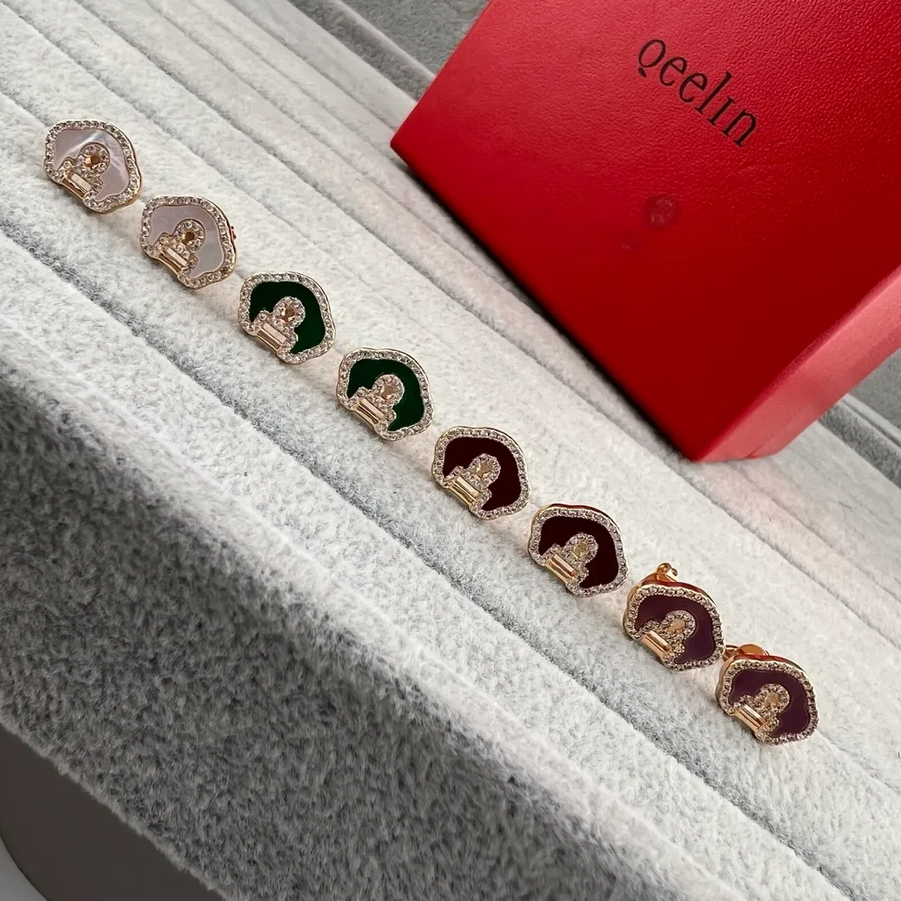 Multicolor Gold Enamel-Filled Pavé-Crystal Border Earrings 8