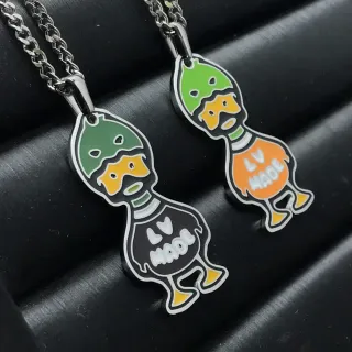 Collier multicolore avec pendentifs de canard cartoon émaillé argenté et chaînes curb