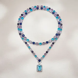 Collier argent multicolor multi-couches incrusté de gemmes