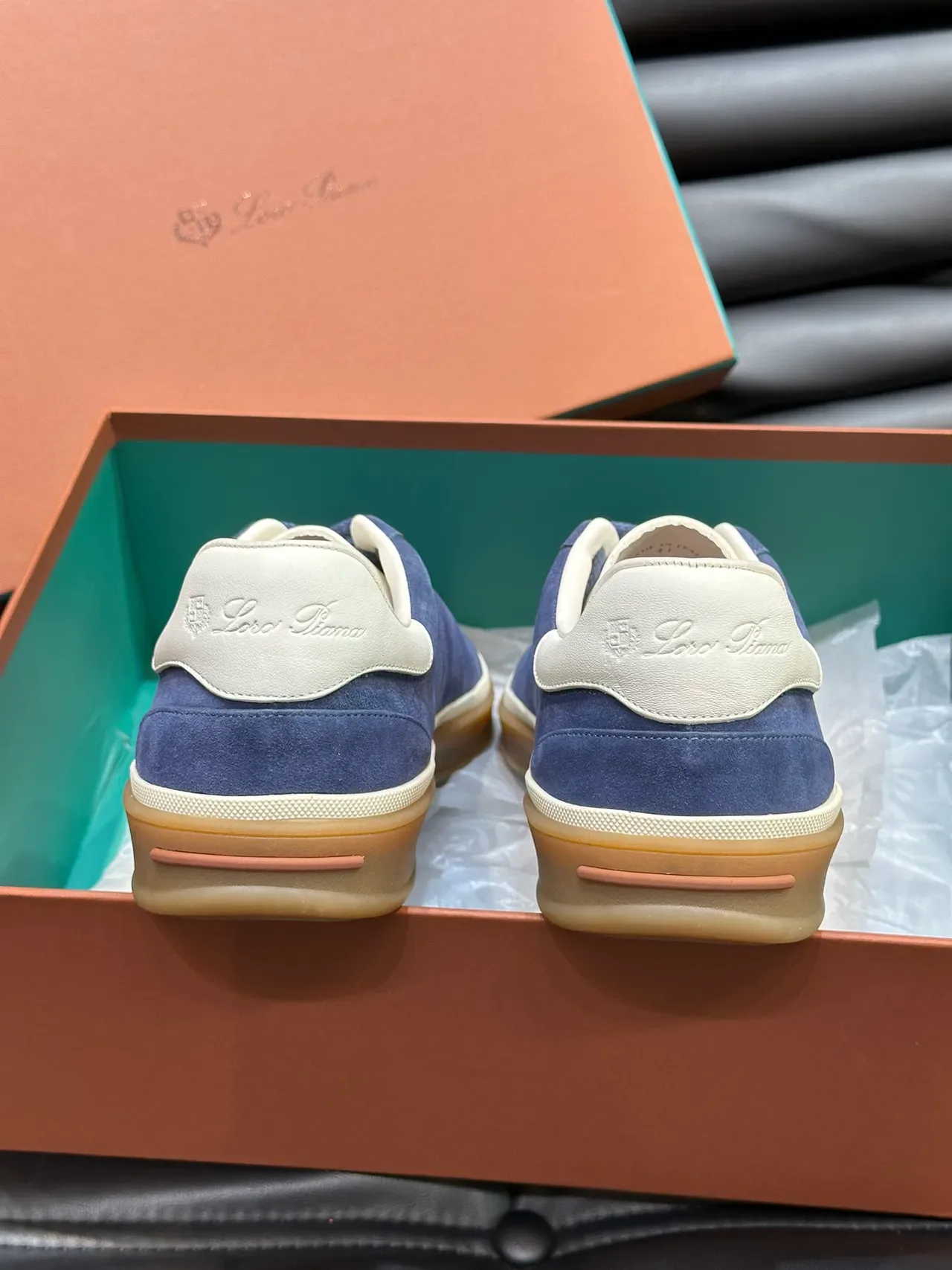 Navy Beige Suede Upper Contrast Heel Tab Sneakers 3