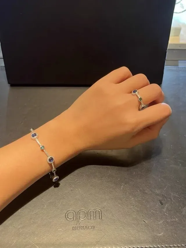 Navy Blue Silver-Tone Metal Pavé-Set Clear Stones Bracelet 3