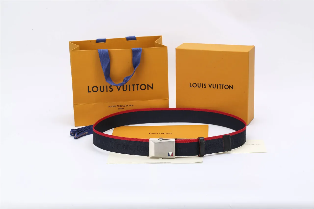Navy Red Woven Nylon Strap Piping Canvas Belt 2