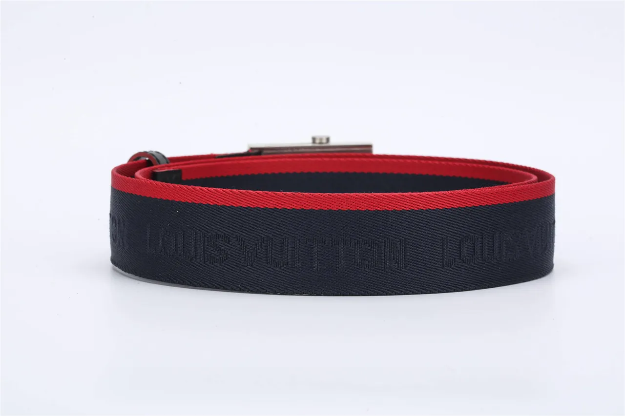 Navy Red Woven Nylon Strap Piping Canvas Belt 4