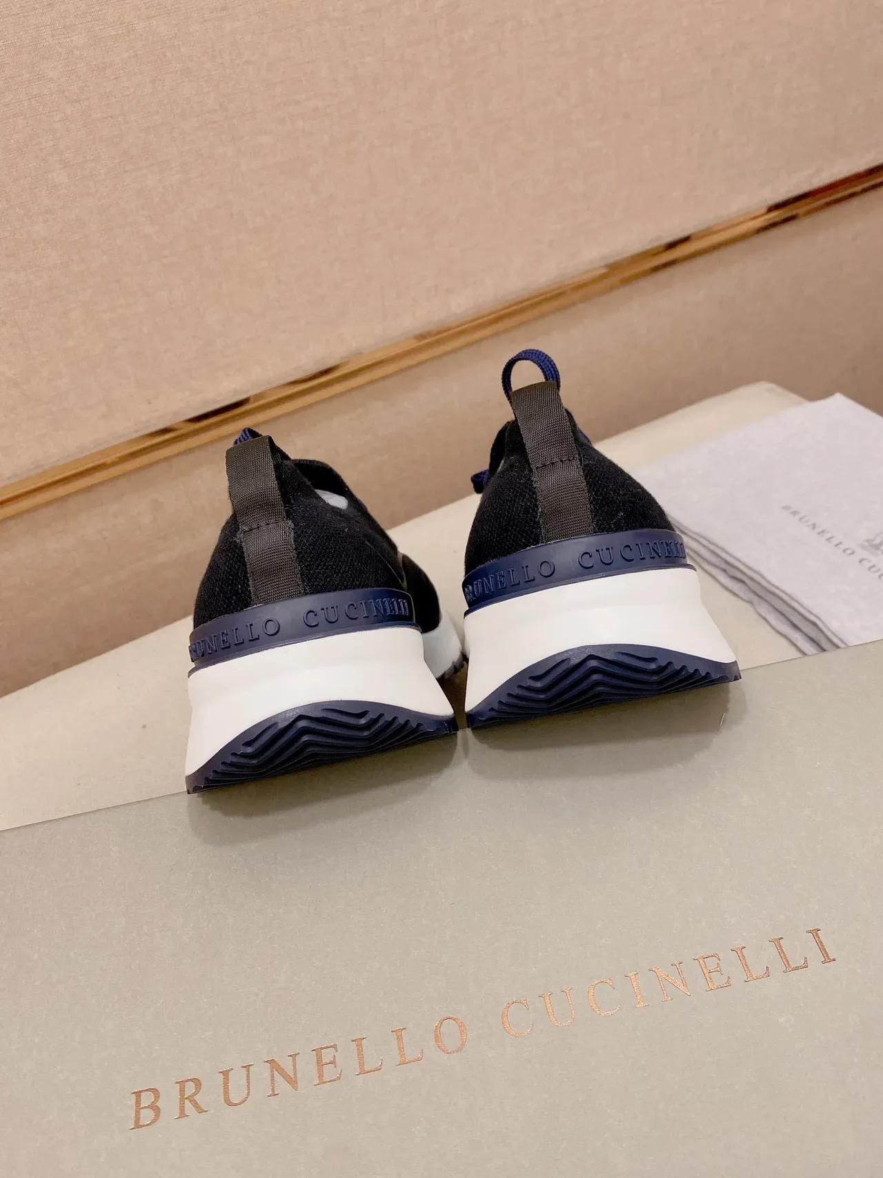 Navy White Knit Upper Sculpted Midsole Sneakers 3