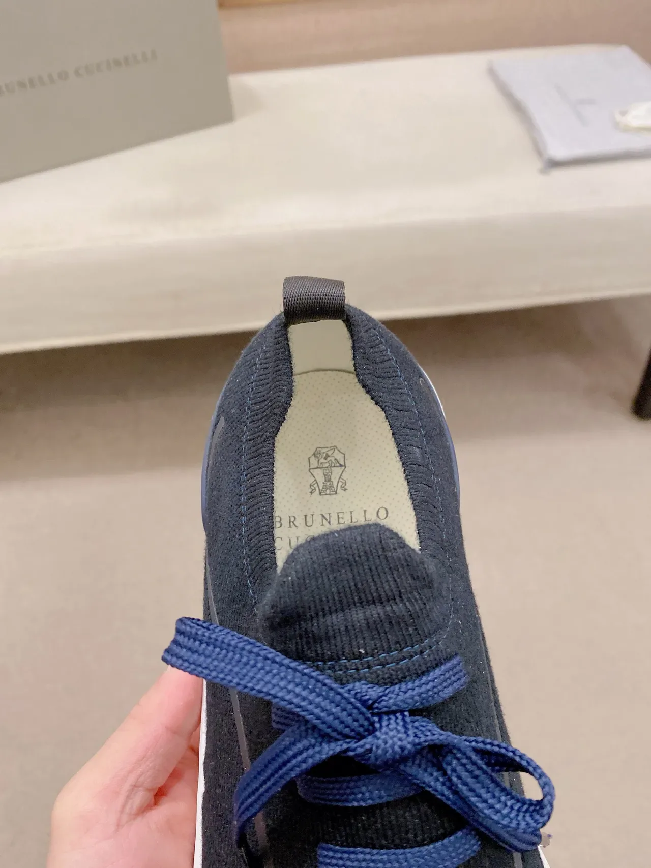 Navy White Knit Upper Sculpted Midsole Sneakers 4