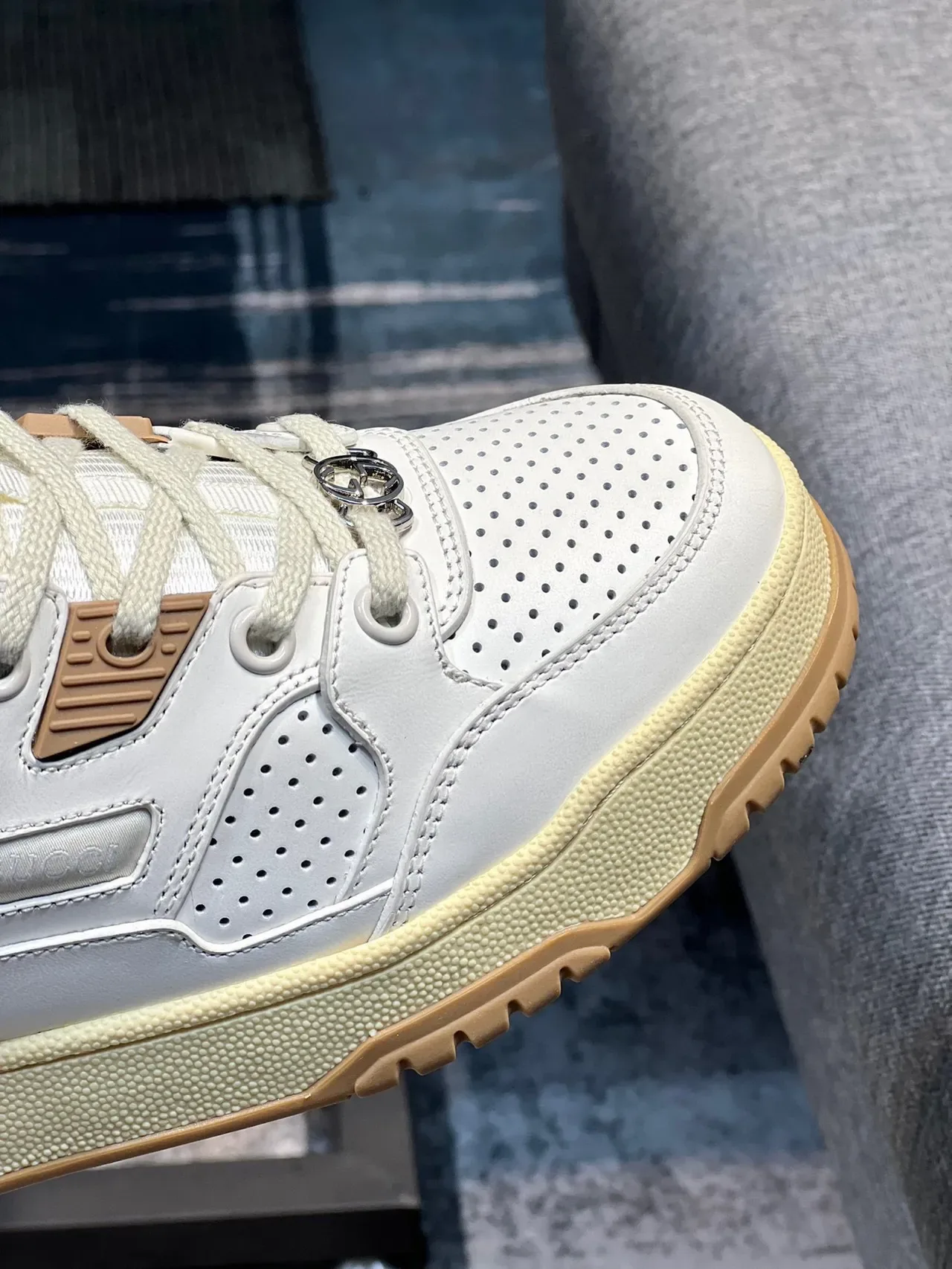 Off-White Cream and Tan Perforated High-Top Lifestyle Sneaker 2