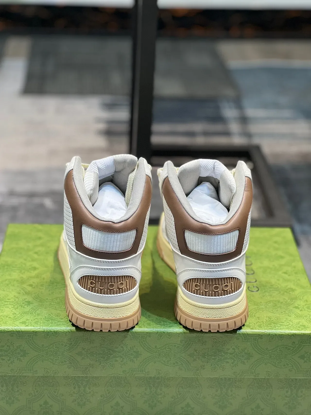 Off-White Cream and Tan Perforated High-Top Lifestyle Sneaker 3