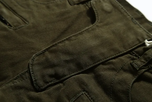 Pantalones oliva desgastados con rodilla acanalada reforzada 3
