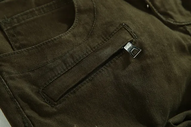 Pantalones oliva desgastados con rodilla acanalada reforzada 4