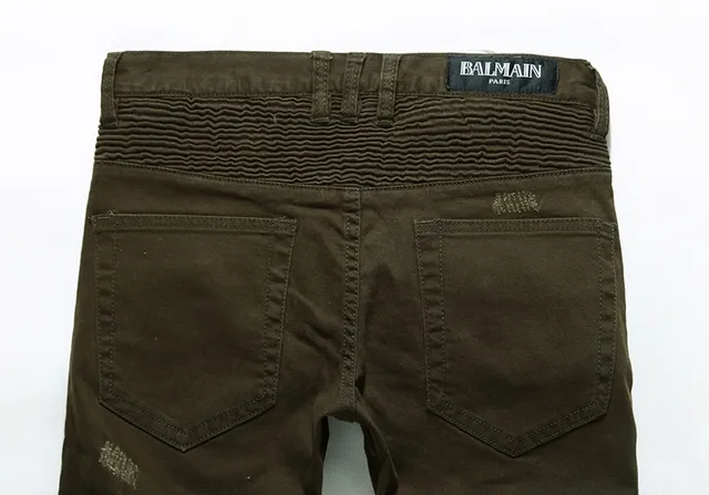 Pantalones oliva desgastados con rodilla acanalada reforzada 6