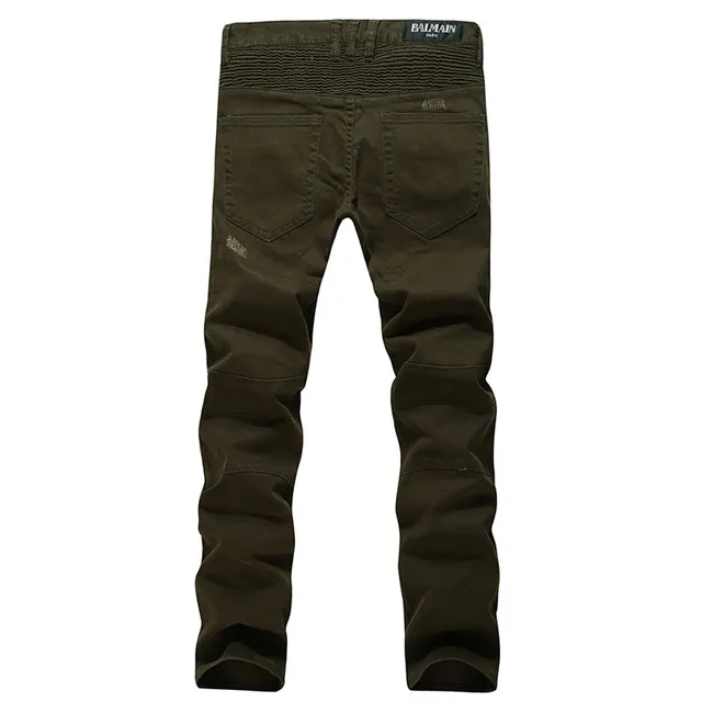 Pantalones oliva desgastados con rodilla acanalada reforzada 8
