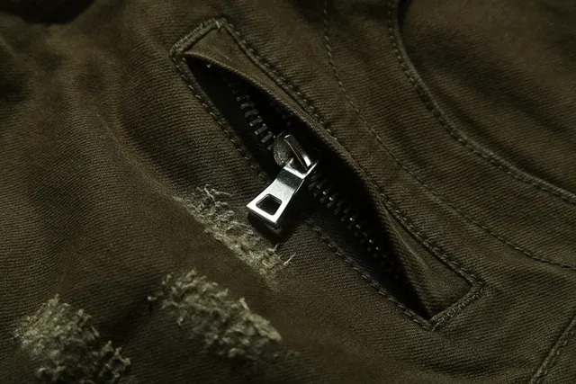 Pantalones oliva desgastados con rodilla acanalada reforzada 11