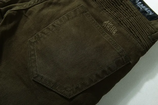 Pantalones oliva desgastados con rodilla acanalada reforzada 12