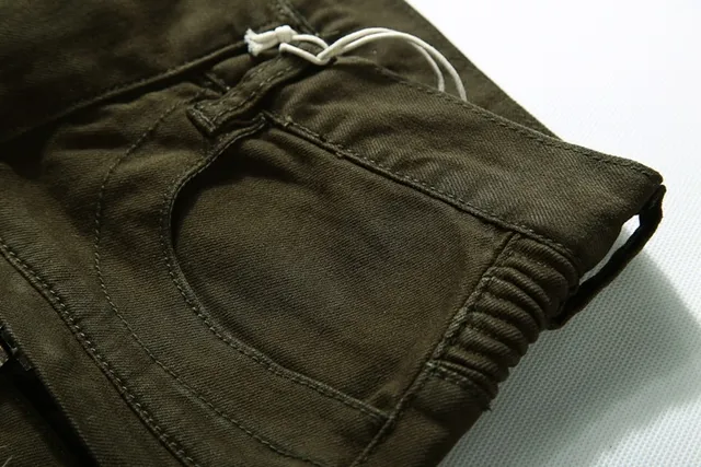 Pantalones oliva desgastados con rodilla acanalada reforzada 13