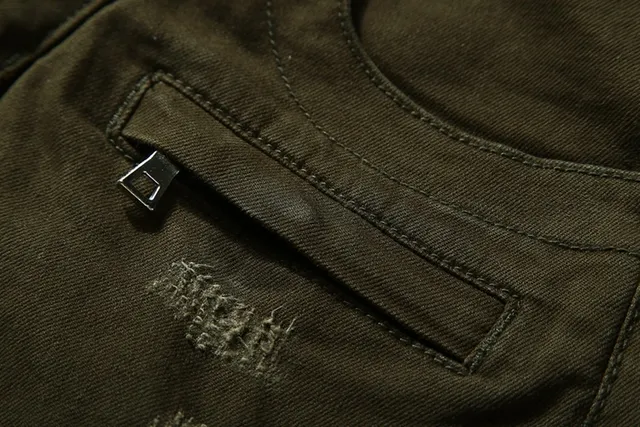 Pantalones oliva desgastados con rodilla acanalada reforzada 14