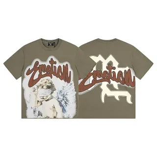 Olive Graphic-Print Double-Sided Angel Motif T-Shirt
