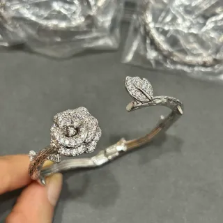 玫瑰叶纹镶钻开口手镯