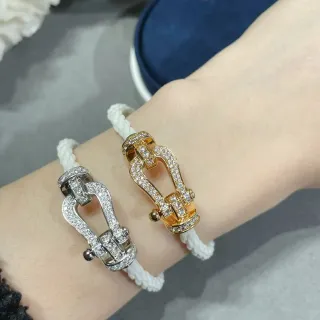 Pavé-Set Horseshoe-Clasp White Rope Cord Bracelets