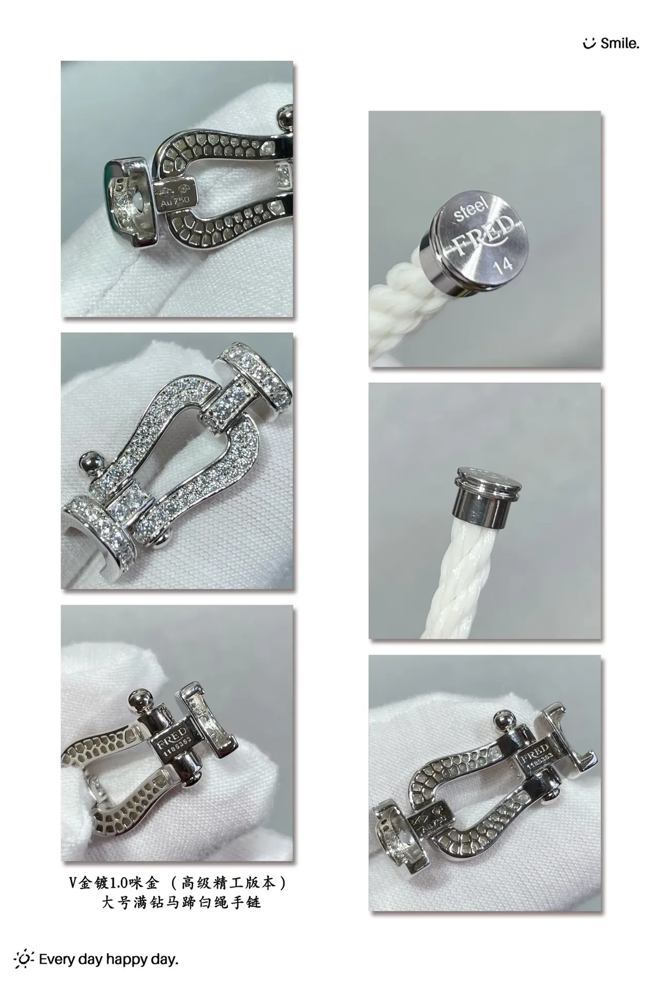 Bracelets en corde blanche Pavé-Set Horseshoe-Clasp 3