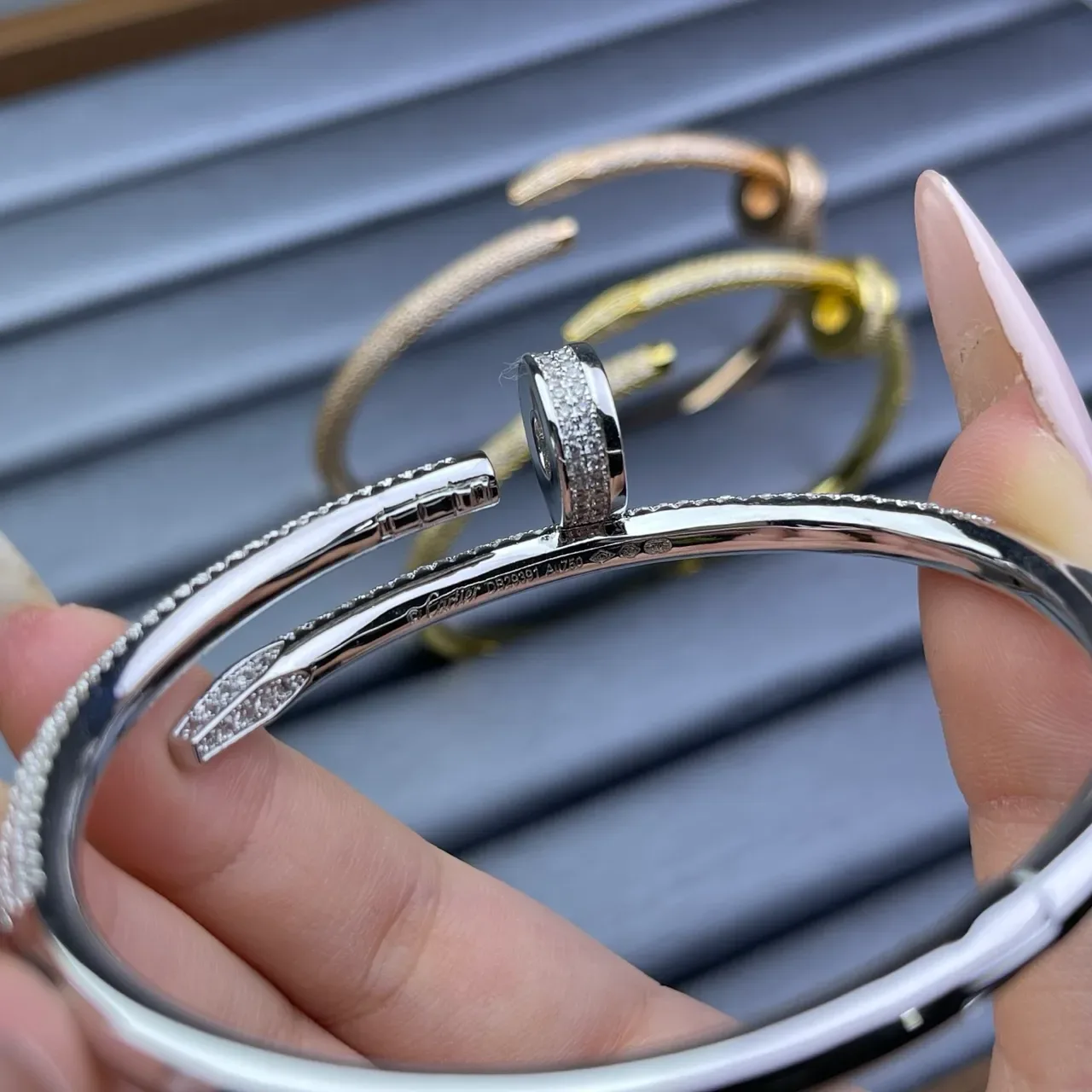 Pavé-Set Nailhead Motif Open Bangle Bracelets 3