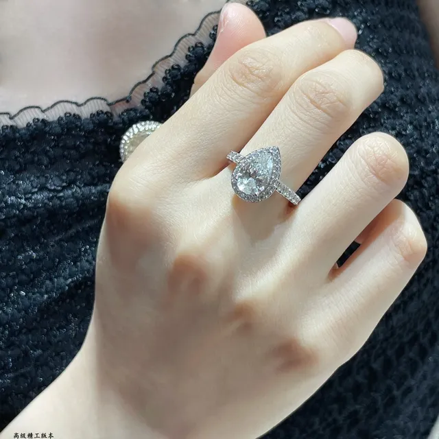 Pear-Cut Double Halo Pavé Diamond Ring 8