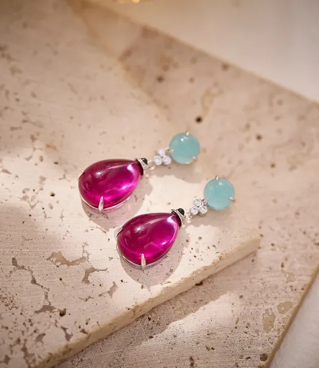 Pink and Aqua Teardrop Drop Earrings 5