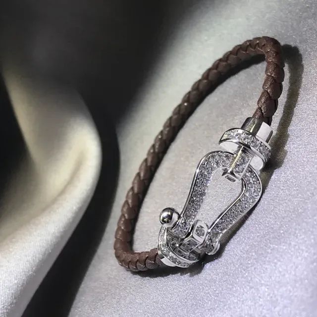 Pink and Brown Braided Leather Pave-Crystal Buckle Bracelets 5