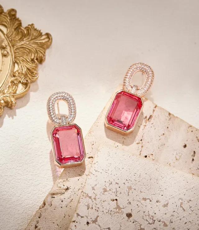 Pink Gemstone and Pave-Diamond Drop Earrings 5