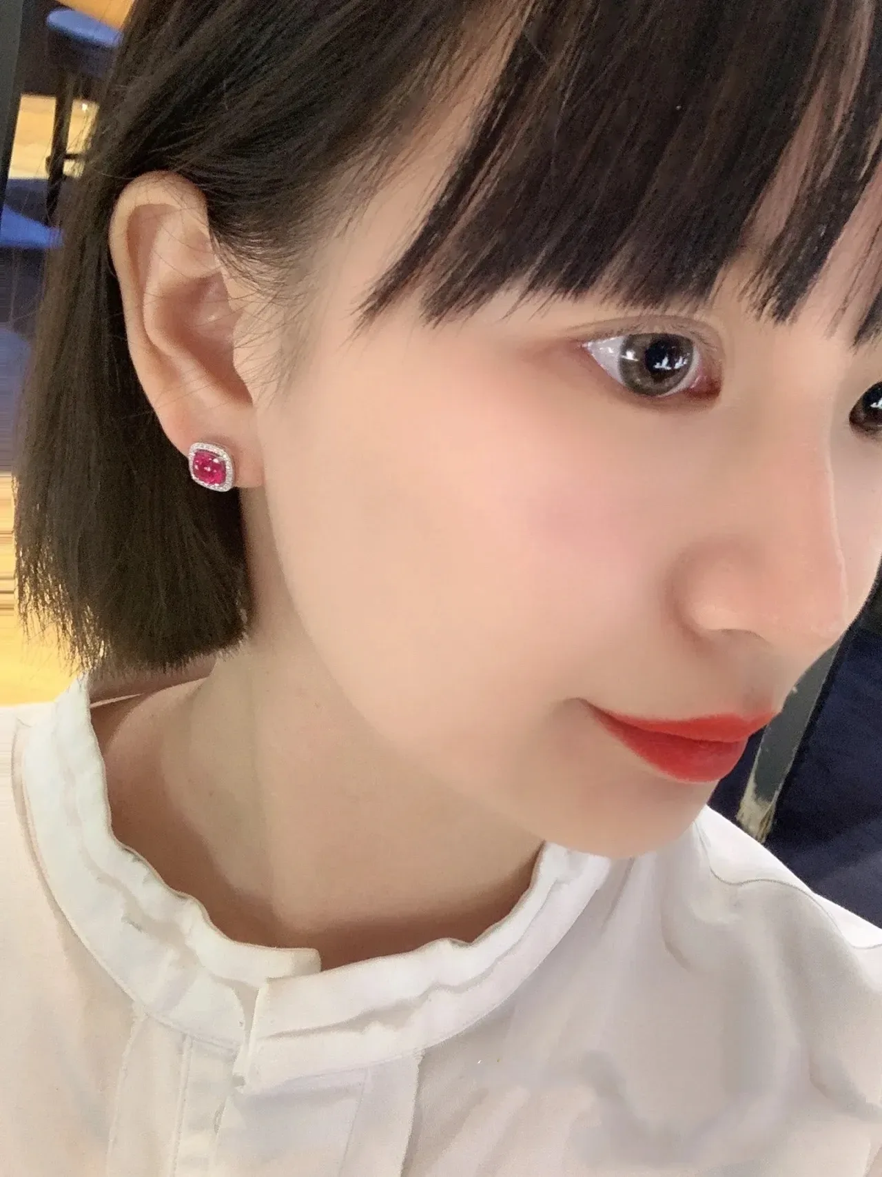 Pink Square-Cut Halo Stud Earrings 3